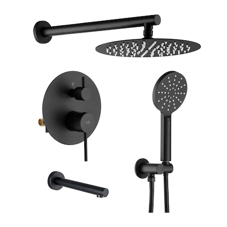 Kibi Circular Pressure Balanced 3-Function Shower System with Rough-In Valve, Matte Black KSF404MB